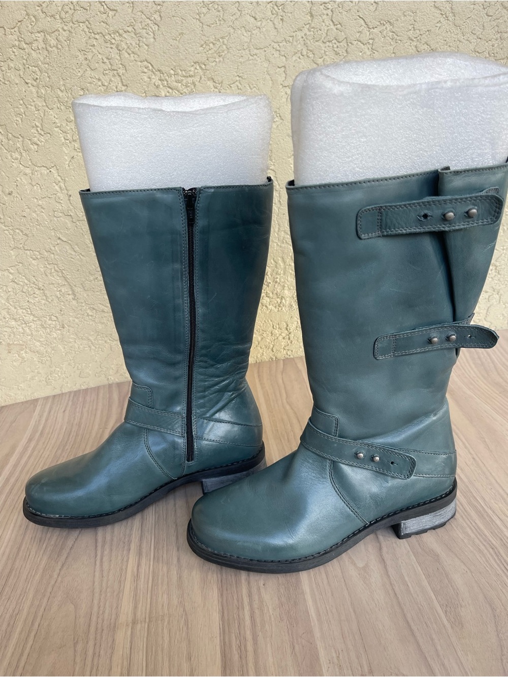 Eric Michael Teal Mid-Calf Leather Heeled Boots